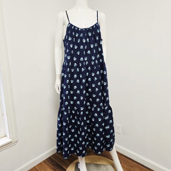 Universal Thread Midi Dress Large Sleeveless Stamped Floral Print Tiered Pockets - Picture 1 of 10